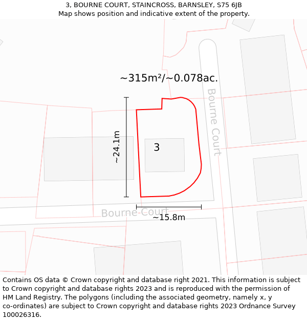 3, BOURNE COURT, STAINCROSS, BARNSLEY, S75 6JB: Plot and title map
