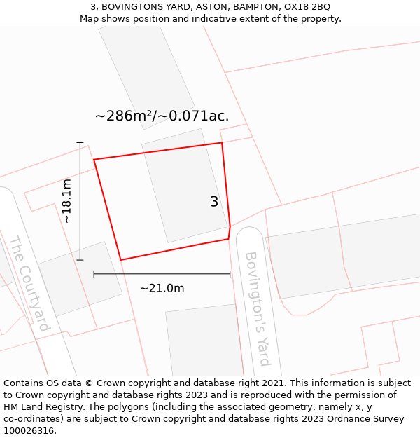 3, BOVINGTONS YARD, ASTON, BAMPTON, OX18 2BQ: Plot and title map