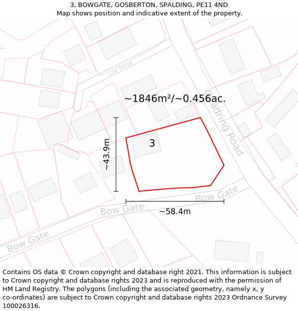 3, BOWGATE, GOSBERTON, SPALDING, PE11 4ND: Plot and title map