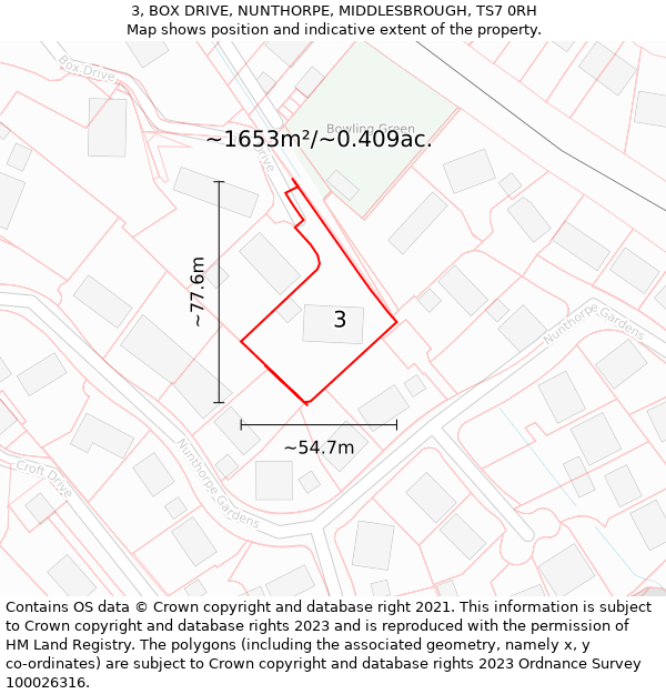 3, BOX DRIVE, NUNTHORPE, MIDDLESBROUGH, TS7 0RH: Plot and title map