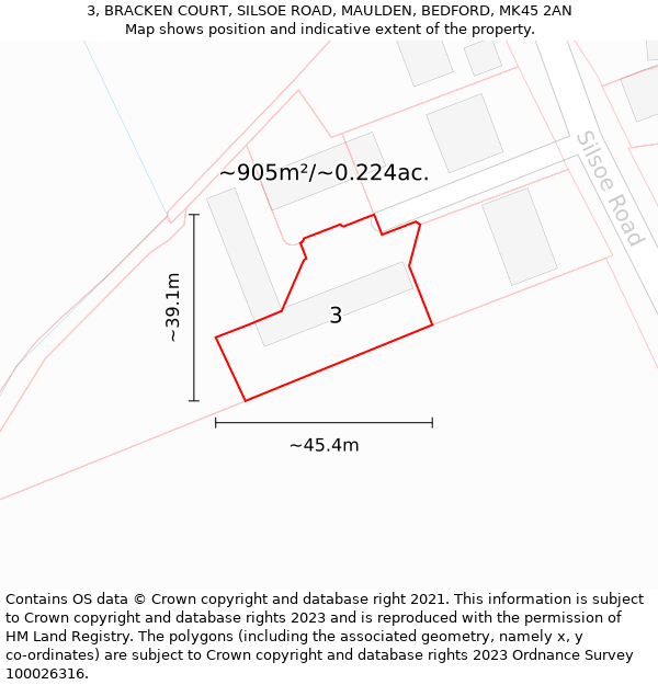 3, BRACKEN COURT, SILSOE ROAD, MAULDEN, BEDFORD, MK45 2AN: Plot and title map