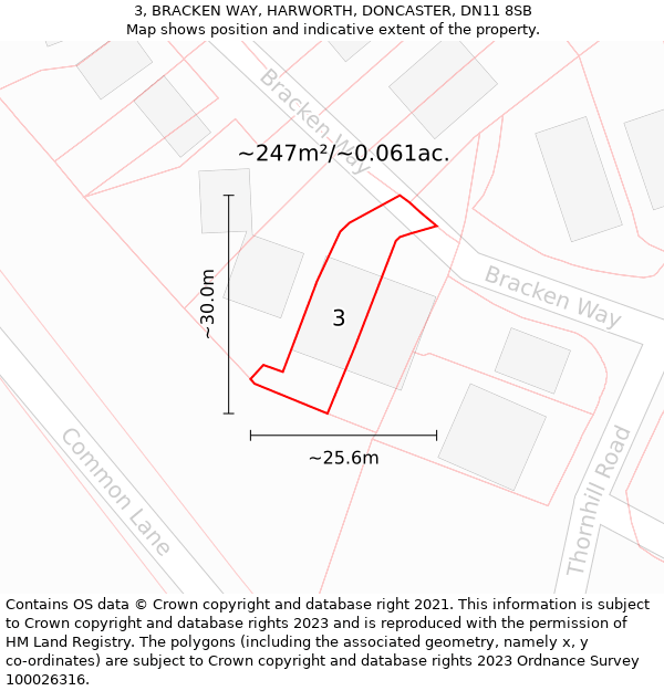 3, BRACKEN WAY, HARWORTH, DONCASTER, DN11 8SB: Plot and title map