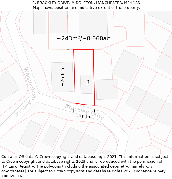 3, BRACKLEY DRIVE, MIDDLETON, MANCHESTER, M24 1SS: Plot and title map