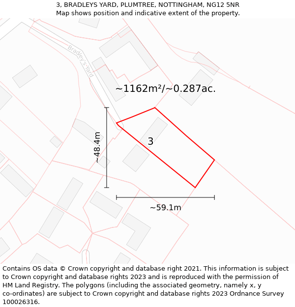 3, BRADLEYS YARD, PLUMTREE, NOTTINGHAM, NG12 5NR: Plot and title map