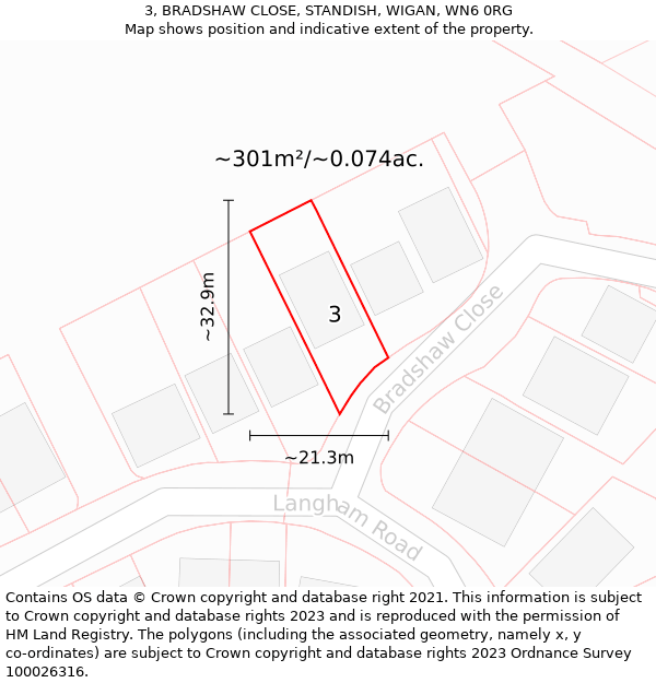 3, BRADSHAW CLOSE, STANDISH, WIGAN, WN6 0RG: Plot and title map