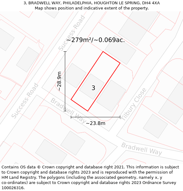 3, BRADWELL WAY, PHILADELPHIA, HOUGHTON LE SPRING, DH4 4XA: Plot and title map