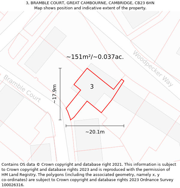 3, BRAMBLE COURT, GREAT CAMBOURNE, CAMBRIDGE, CB23 6HN: Plot and title map