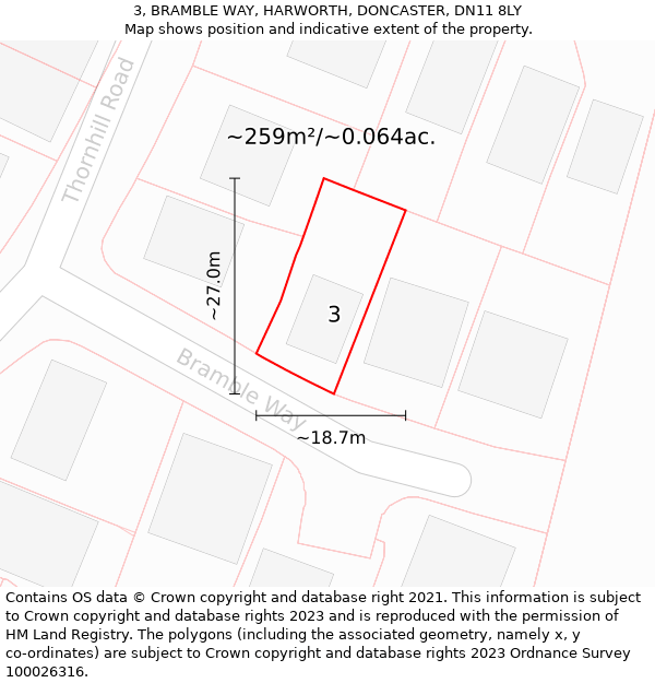 3, BRAMBLE WAY, HARWORTH, DONCASTER, DN11 8LY: Plot and title map