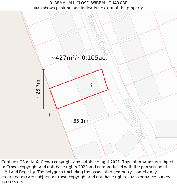 3, BRAMHALL CLOSE, WIRRAL, CH48 8BP: Plot and title map