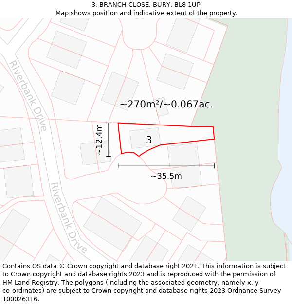 3, BRANCH CLOSE, BURY, BL8 1UP: Plot and title map