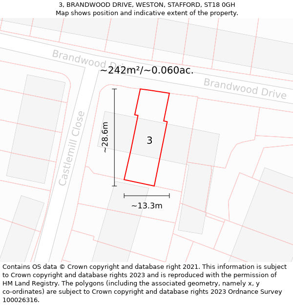 3, BRANDWOOD DRIVE, WESTON, STAFFORD, ST18 0GH: Plot and title map