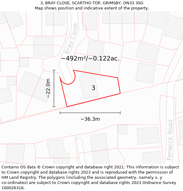 3, BRAY CLOSE, SCARTHO TOP, GRIMSBY, DN33 3SG: Plot and title map