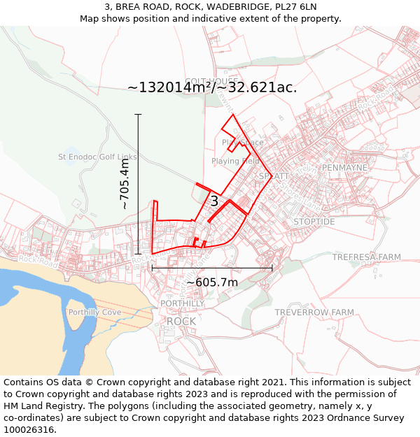3, BREA ROAD, ROCK, WADEBRIDGE, PL27 6LN: Plot and title map