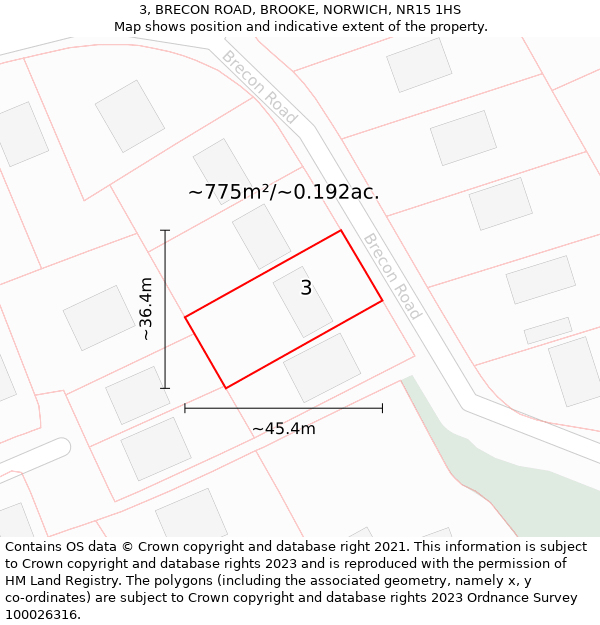 3, BRECON ROAD, BROOKE, NORWICH, NR15 1HS: Plot and title map