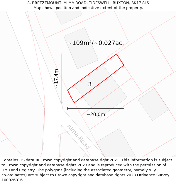 3, BREEZEMOUNT, ALMA ROAD, TIDESWELL, BUXTON, SK17 8LS: Plot and title map