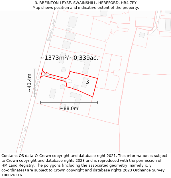 3, BREINTON LEYSE, SWAINSHILL, HEREFORD, HR4 7PY: Plot and title map