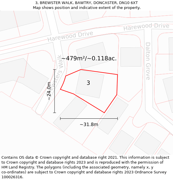 3, BREWSTER WALK, BAWTRY, DONCASTER, DN10 6XT: Plot and title map