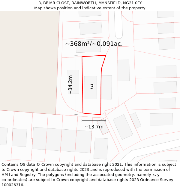 3, BRIAR CLOSE, RAINWORTH, MANSFIELD, NG21 0FY: Plot and title map