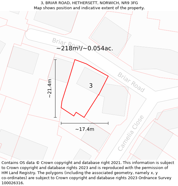 3, BRIAR ROAD, HETHERSETT, NORWICH, NR9 3FG: Plot and title map