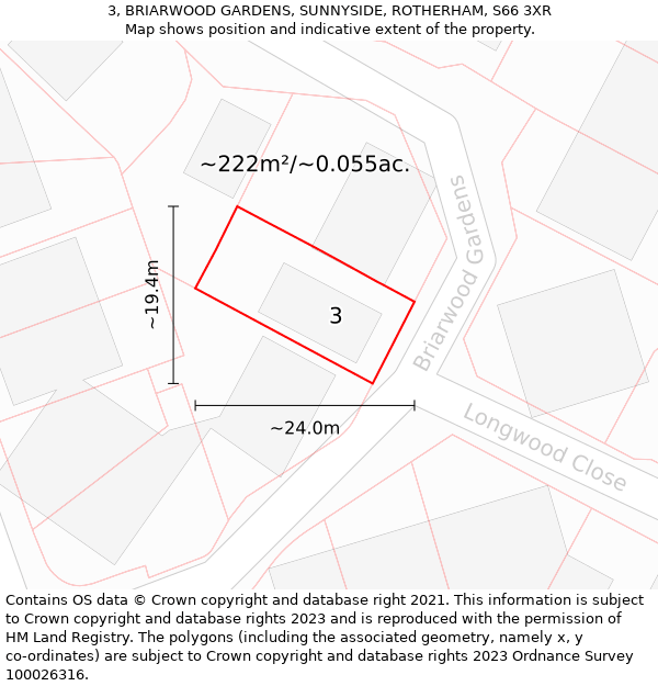 3, BRIARWOOD GARDENS, SUNNYSIDE, ROTHERHAM, S66 3XR: Plot and title map