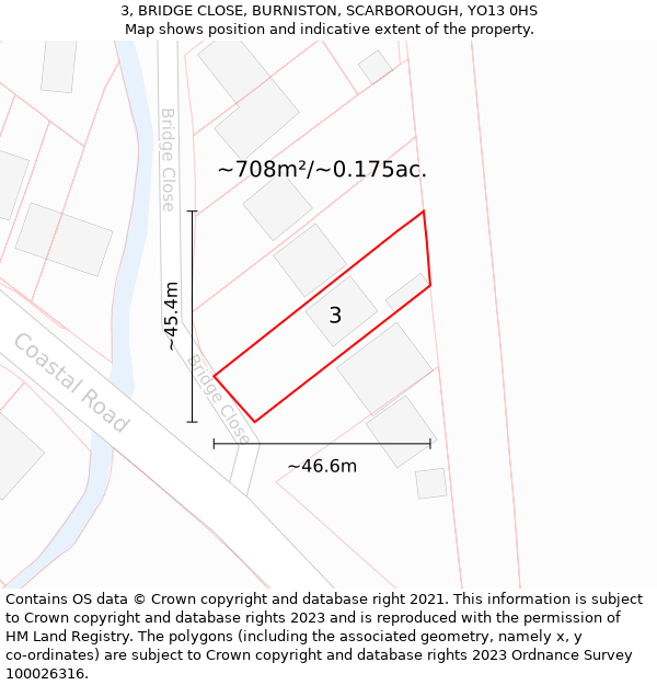 3, BRIDGE CLOSE, BURNISTON, SCARBOROUGH, YO13 0HS: Plot and title map