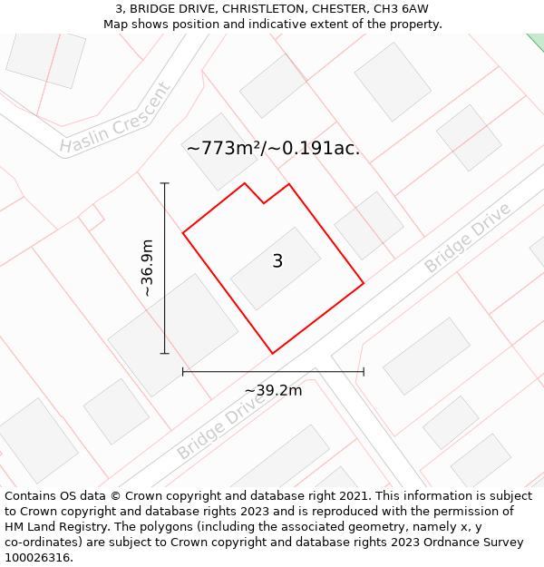 3, BRIDGE DRIVE, CHRISTLETON, CHESTER, CH3 6AW: Plot and title map