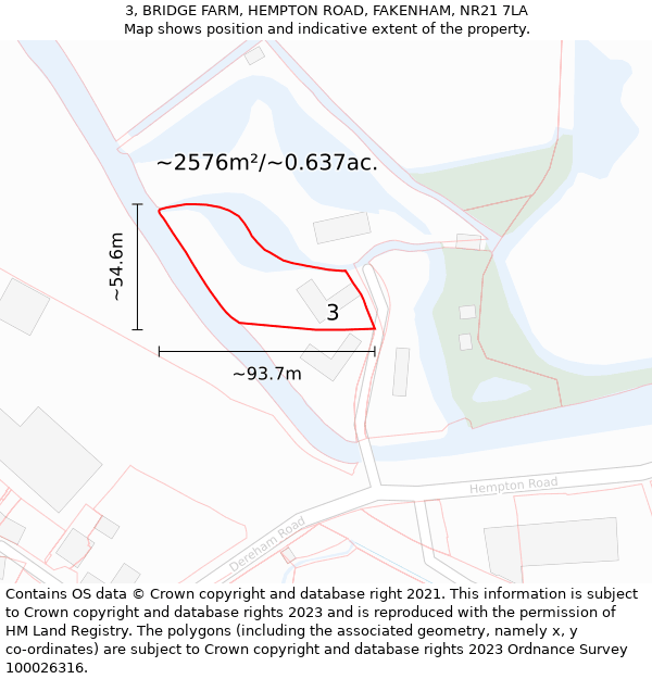 3, BRIDGE FARM, HEMPTON ROAD, FAKENHAM, NR21 7LA: Plot and title map