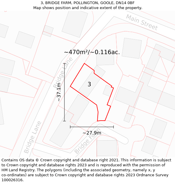 3, BRIDGE FARM, POLLINGTON, GOOLE, DN14 0BF: Plot and title map