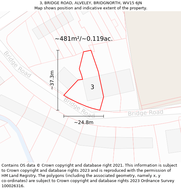 3, BRIDGE ROAD, ALVELEY, BRIDGNORTH, WV15 6JN: Plot and title map