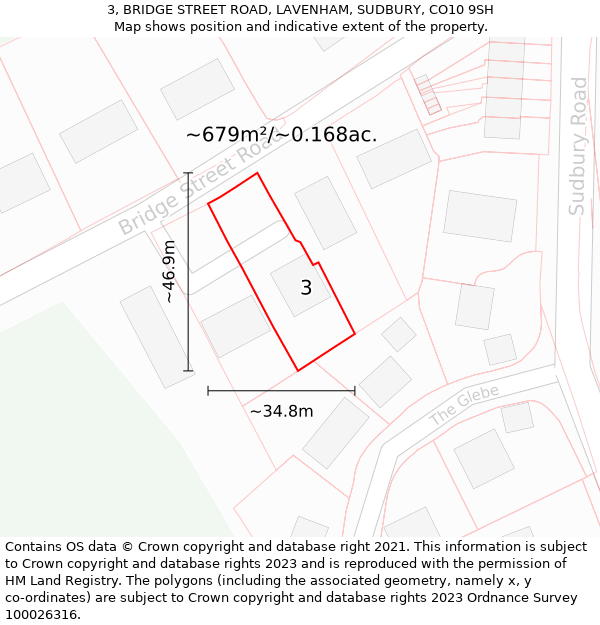 3, BRIDGE STREET ROAD, LAVENHAM, SUDBURY, CO10 9SH: Plot and title map