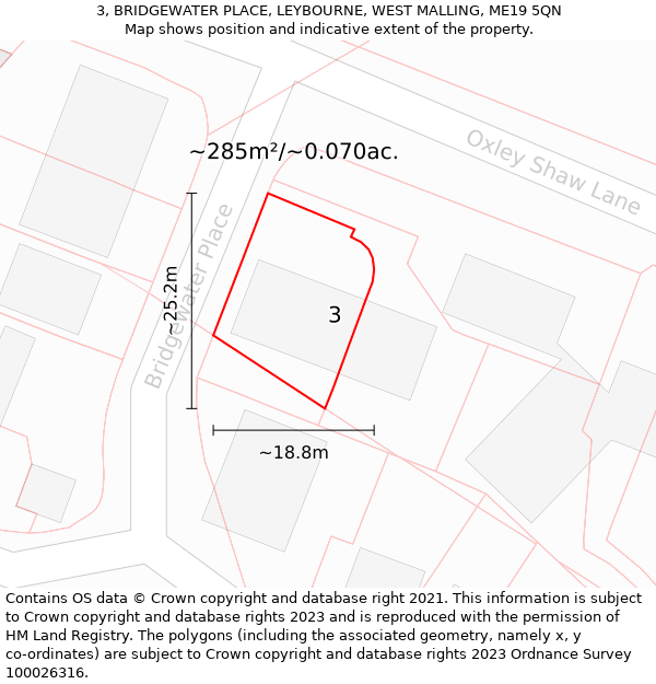 3, BRIDGEWATER PLACE, LEYBOURNE, WEST MALLING, ME19 5QN: Plot and title map