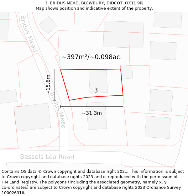 3, BRIDUS MEAD, BLEWBURY, DIDCOT, OX11 9PJ: Plot and title map