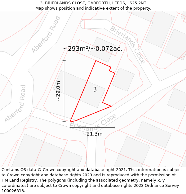 3, BRIERLANDS CLOSE, GARFORTH, LEEDS, LS25 2NT: Plot and title map