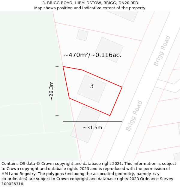 3, BRIGG ROAD, HIBALDSTOW, BRIGG, DN20 9PB: Plot and title map