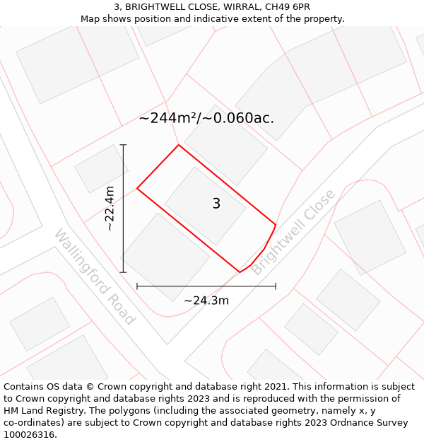 3, BRIGHTWELL CLOSE, WIRRAL, CH49 6PR: Plot and title map