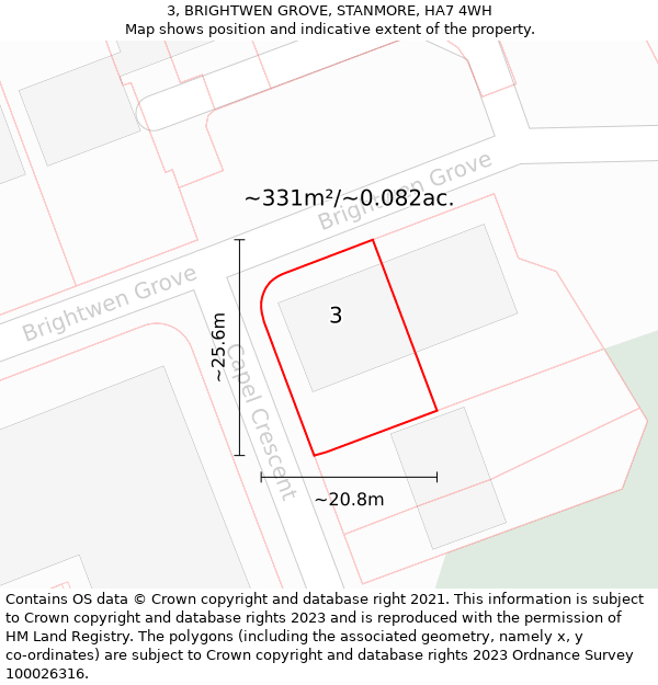 3, BRIGHTWEN GROVE, STANMORE, HA7 4WH: Plot and title map