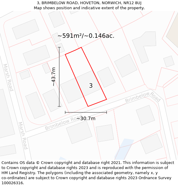 3, BRIMBELOW ROAD, HOVETON, NORWICH, NR12 8UJ: Plot and title map