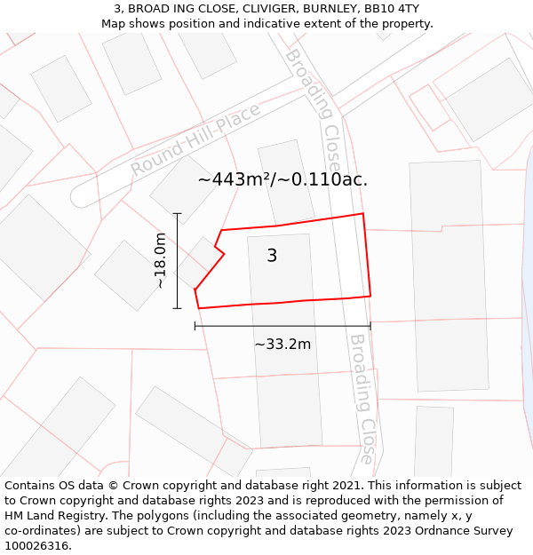 3, BROAD ING CLOSE, CLIVIGER, BURNLEY, BB10 4TY: Plot and title map