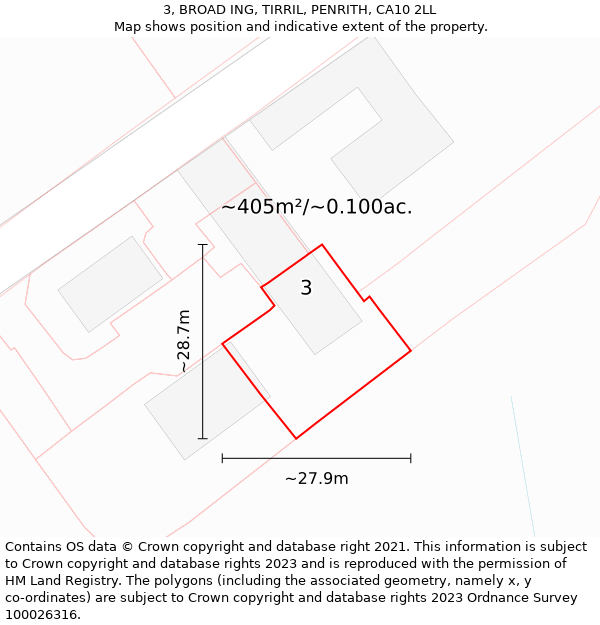 3, BROAD ING, TIRRIL, PENRITH, CA10 2LL: Plot and title map