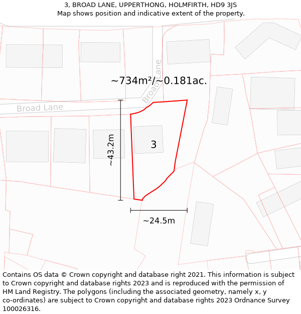 3, BROAD LANE, UPPERTHONG, HOLMFIRTH, HD9 3JS: Plot and title map