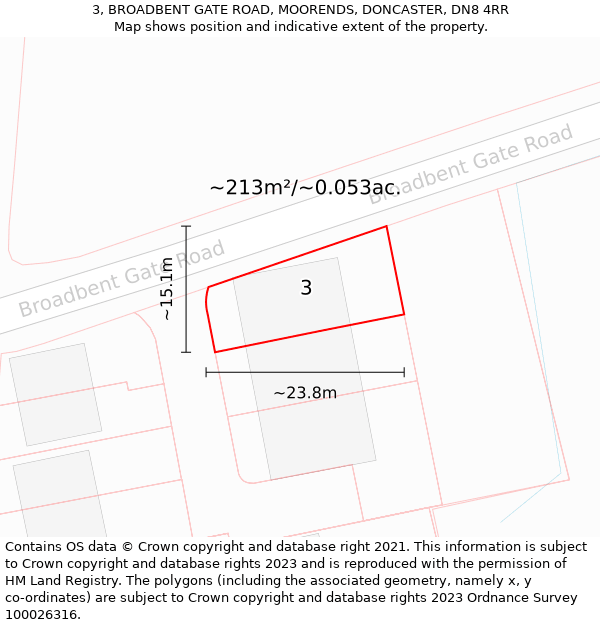 3, BROADBENT GATE ROAD, MOORENDS, DONCASTER, DN8 4RR: Plot and title map