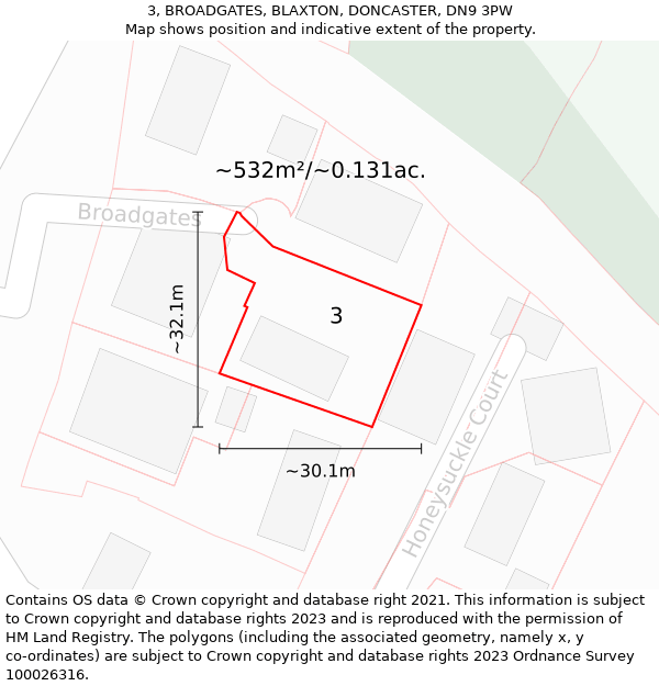 3, BROADGATES, BLAXTON, DONCASTER, DN9 3PW: Plot and title map