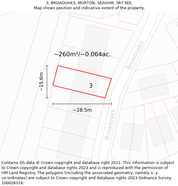 3, BROADOAKS, MURTON, SEAHAM, SR7 9DL: Plot and title map