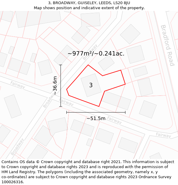 3, BROADWAY, GUISELEY, LEEDS, LS20 8JU: Plot and title map