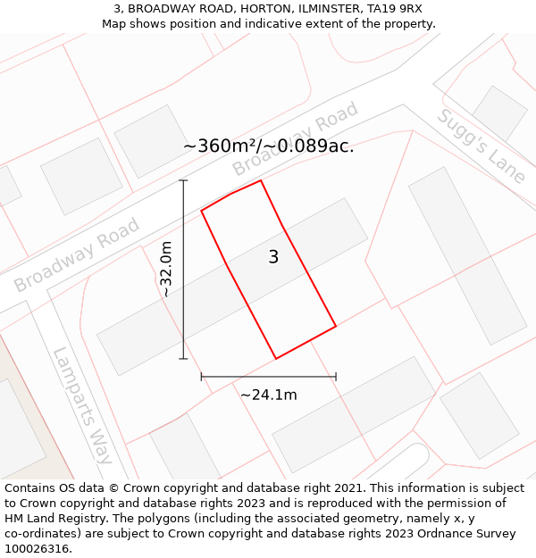 3, BROADWAY ROAD, HORTON, ILMINSTER, TA19 9RX: Plot and title map