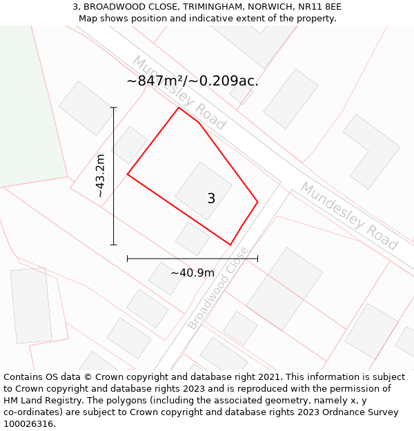 3, BROADWOOD CLOSE, TRIMINGHAM, NORWICH, NR11 8EE: Plot and title map