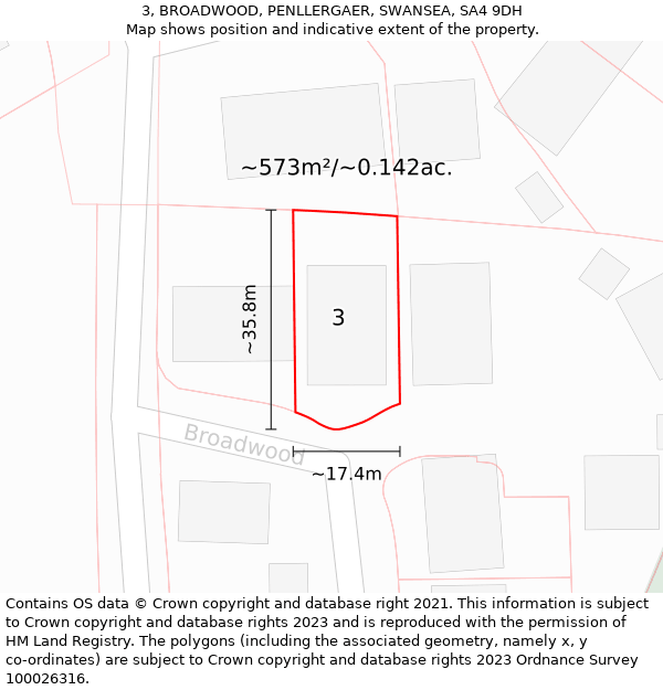 3, BROADWOOD, PENLLERGAER, SWANSEA, SA4 9DH: Plot and title map