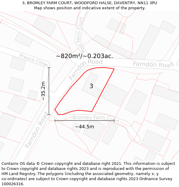 3, BROMLEY FARM COURT, WOODFORD HALSE, DAVENTRY, NN11 3PU: Plot and title map