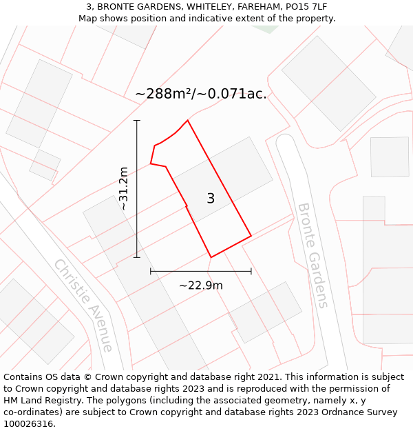 3, BRONTE GARDENS, WHITELEY, FAREHAM, PO15 7LF: Plot and title map