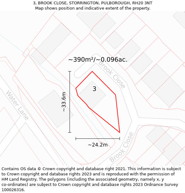 3, BROOK CLOSE, STORRINGTON, PULBOROUGH, RH20 3NT: Plot and title map